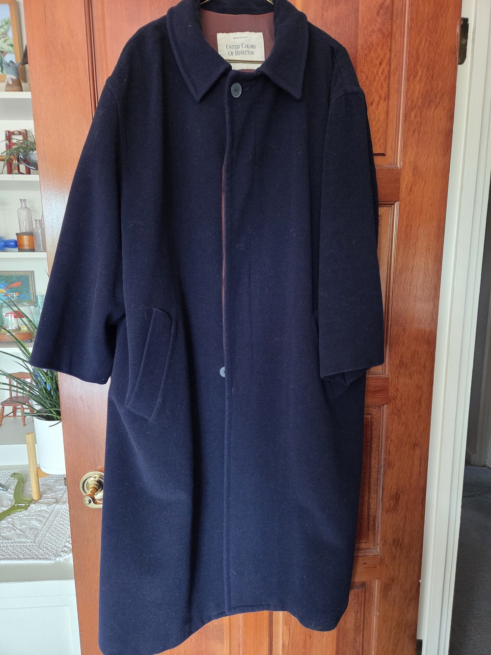 Y2K Vintage United Colors Of Benetton Navy Wool Trench/Car Coat